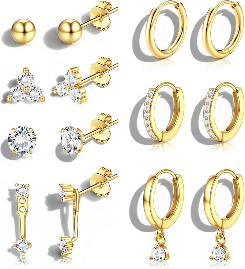Jstyle Hypoallergenic 14K Gold Plated Stud Hoop Earrings for Women - Surgical Stainless Steel Earrings Trendy Small Hoops Cartilage Earring Stacks Huggie Earring Set for Multiple Piercing Jewelry - Image 1